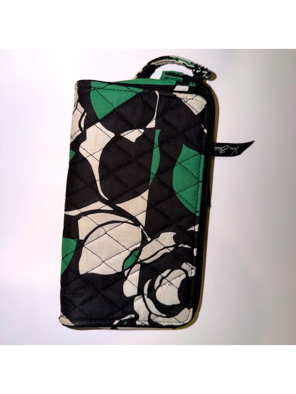 Vera Bradley Quilted Wristlet Wallet with Green and Black Floral Pattern